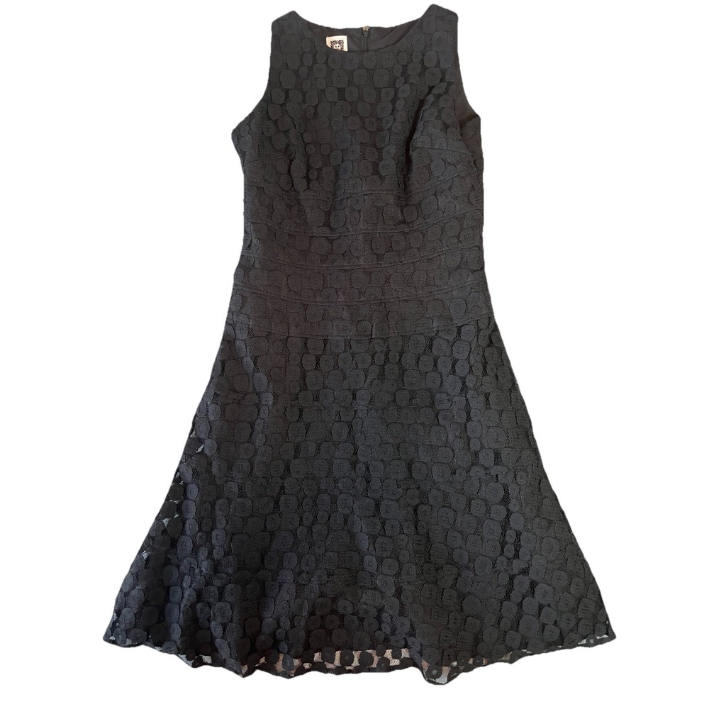 Anne Klein Womens Black Textured Dot Lace Sleeveless Shift Dress Size 2 Classic